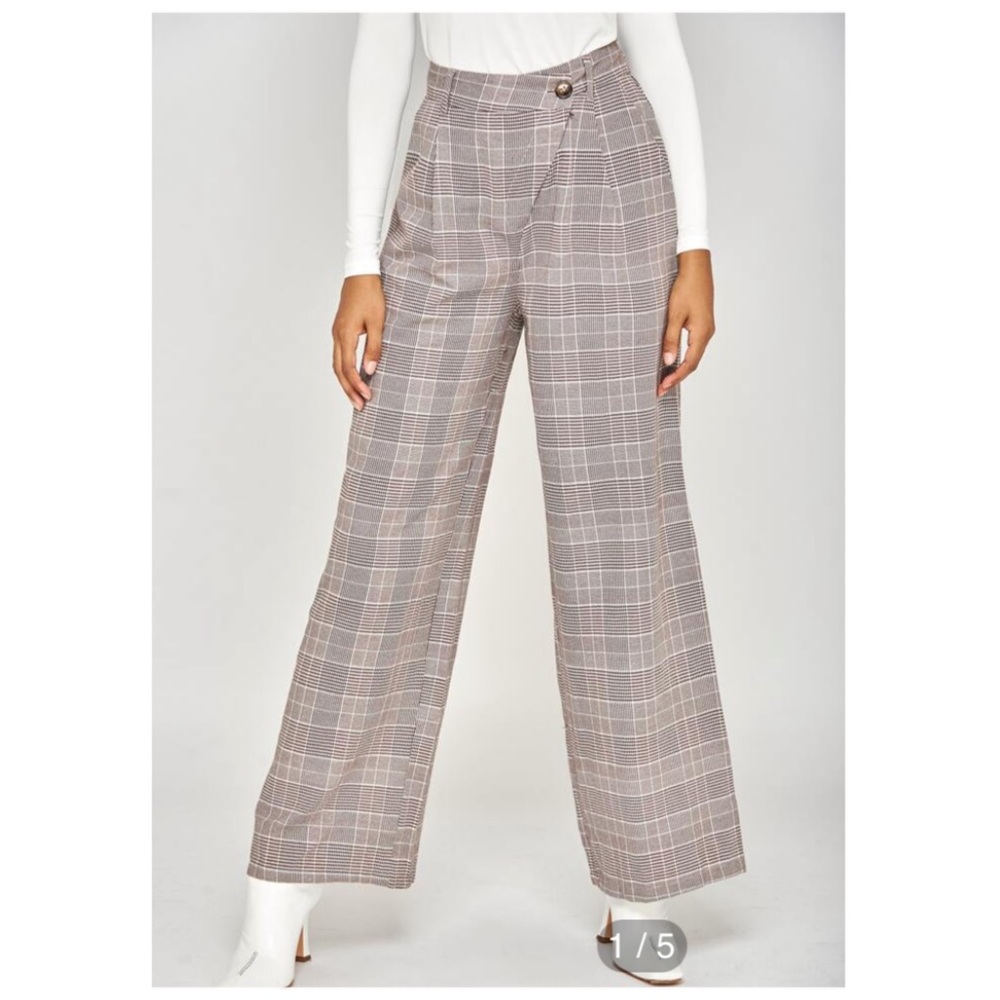SHEIN Plaid Pattern Asymmetrical Waist Wide Leg Pants